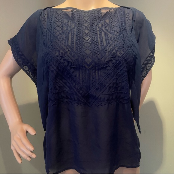 Navy Blue Embroidered Banana Republic Sheer Top - Picture 5 of 8